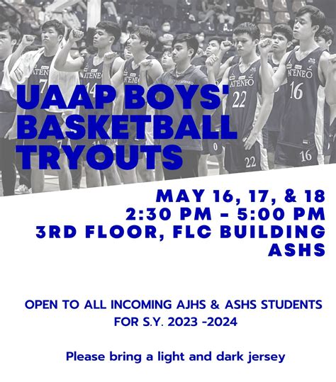 UAAP Boys' Basketball Tryouts on May 16, 17, & 18.